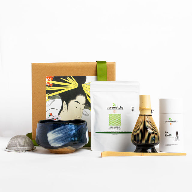 Pure matcha AMAYA Japanese Matcha Tea Set with whisk, bowl scoop and ceremonial matcha powder
