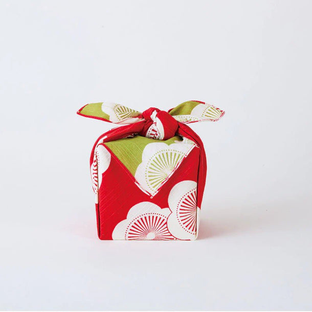 48 Isa Monyo Apricot Red/Green Reversible Furoshiki - Purematcha Australia