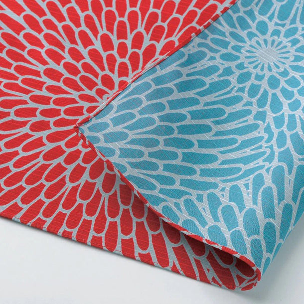 48 Isa Monyo Chrysanthemum Red/Blue Reversible Furoshiki - Purematcha Australia