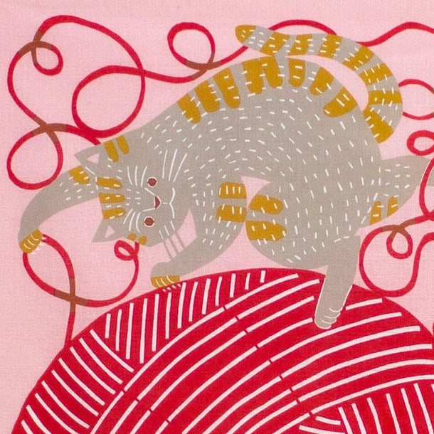 50 KATA KATA Furoshiki Cat and Yarn Pink - Purematcha Australia