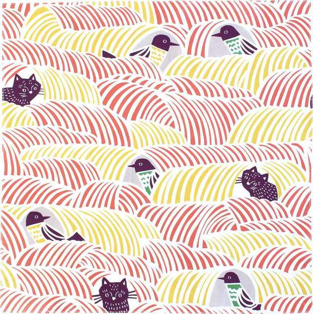 70 Cohare Cats & Birds Pink Furoshiki - Purematcha Australia