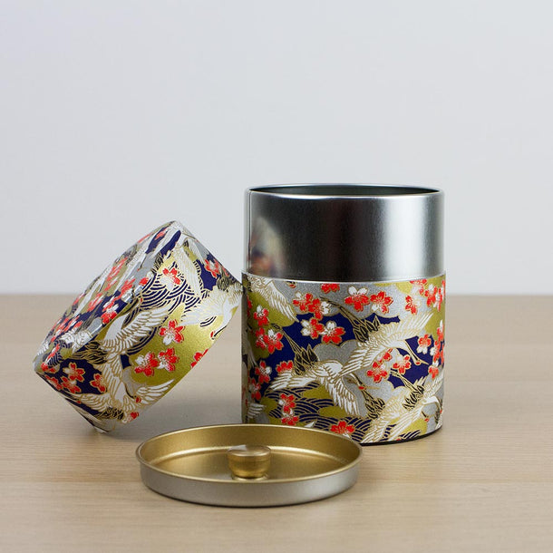 CRANE Blue Japanese Washi Tea Canister 200g (Wide) - Purematcha Australia