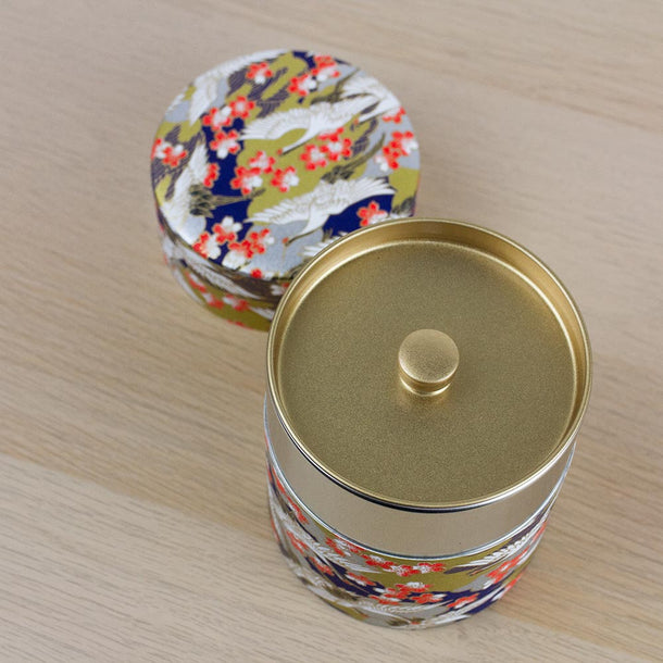 CRANE Blue Japanese Washi Tea Canister 200g (Wide) - Purematcha Australia