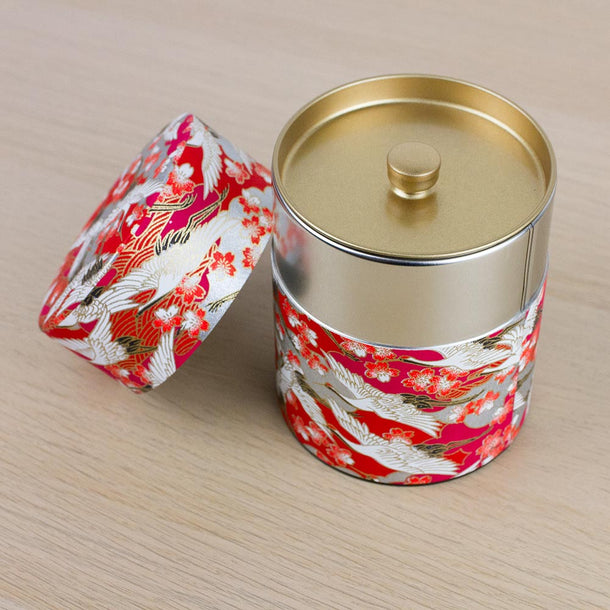 CRANE Red Japanese Washi Tea Canister 200g (Wide) - Purematcha Australia