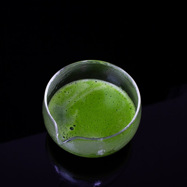 Glass Matcha Bowl with Spout (500ml Textured Glass) - Purematcha Australia