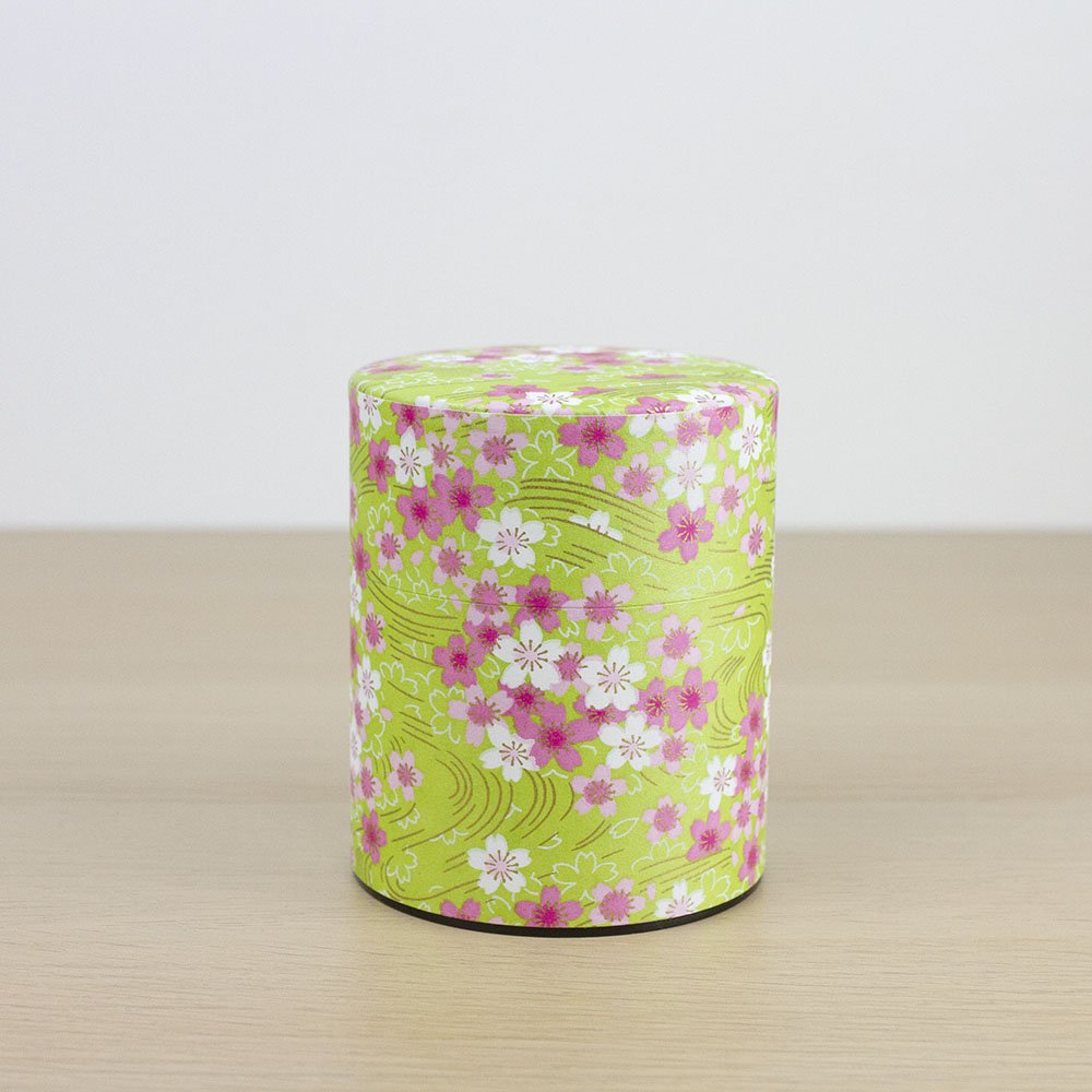 SAKURA Green 200g Washi Wrapped Tea Canister (Wide) - Purematcha Australia