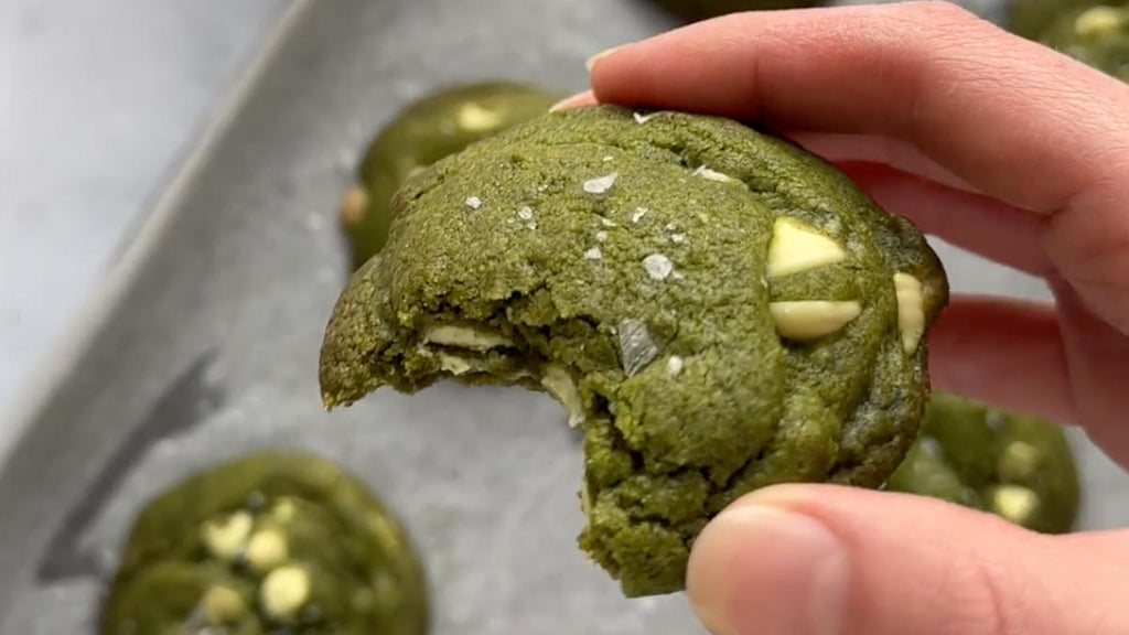 Holding matcha brown butter matcha cookies