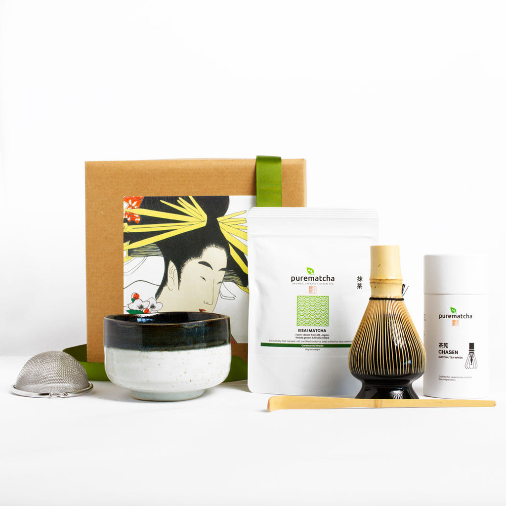 Pure matcha AMAYA Japanese Matcha Tea Set with whisk, bowl scoop and ceremonial matcha powder