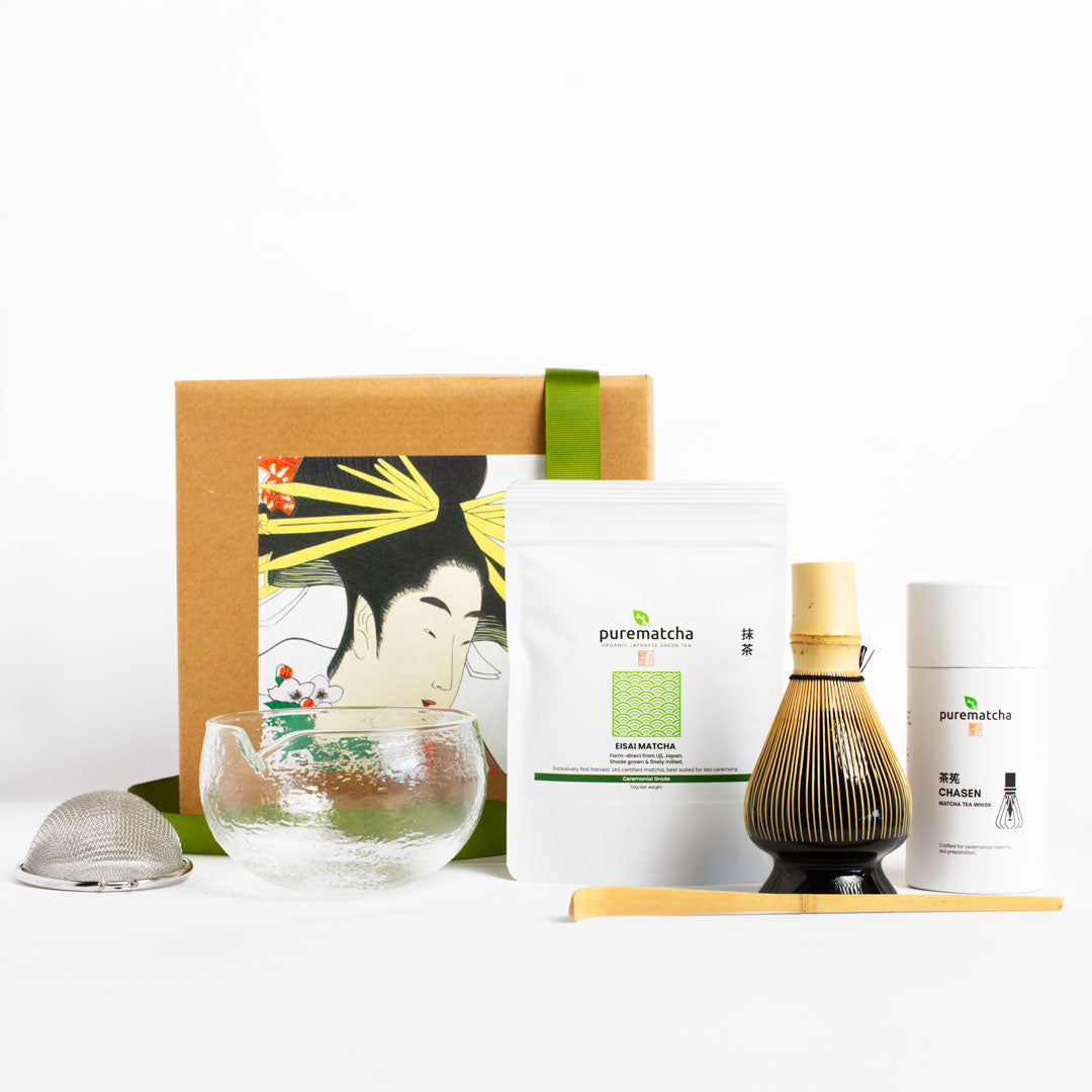 Pure matcha AMAYA Japanese Matcha Tea Set with whisk, bowl scoop and ceremonial matcha powder