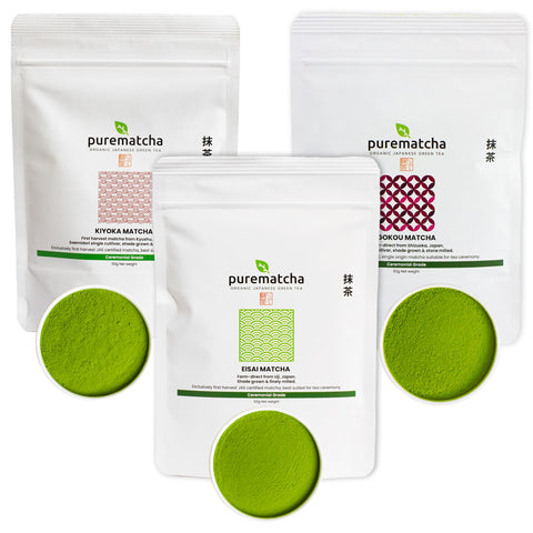 Ceremonial Matcha Trio from Uji, Yame and Shizuoka JAPAN - Organic Ceremimonial Grade Purematcha