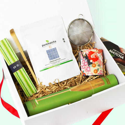 Matcha Tea wellness hamper with incense tea accessories and matcha poder