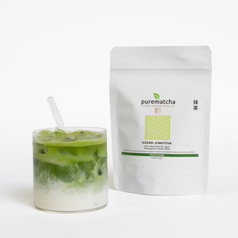 iced matcha latte made with Kozan-ji pure organic matcha