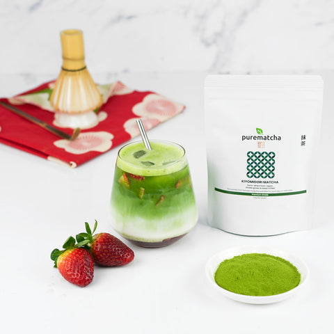 Kiyomidori premium matcha strawberry iced latte