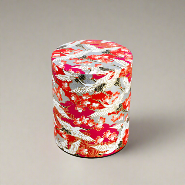 CRANE Red Japanese Washi Tea Canister 200g (Wide)