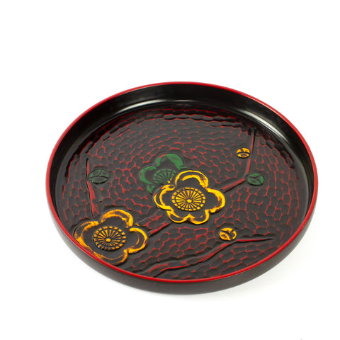 Kishu Lacquerware round plum blossom tea serving tray made in Japan