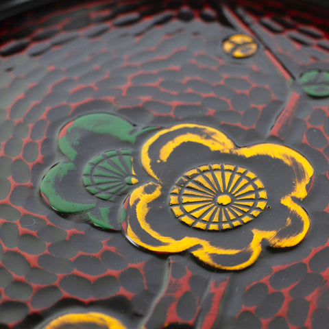 Kishu Lacquerware round plum blossom tea serving tray made in Japan