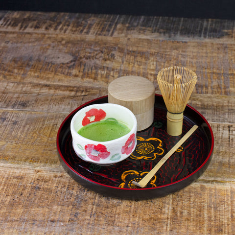 Kishu Lacquerware round plum blossom tea serving tray made in Japan