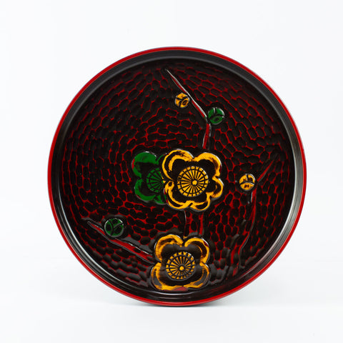 Kishu Lacquerware round plum blossom tea serving tray made in Japan