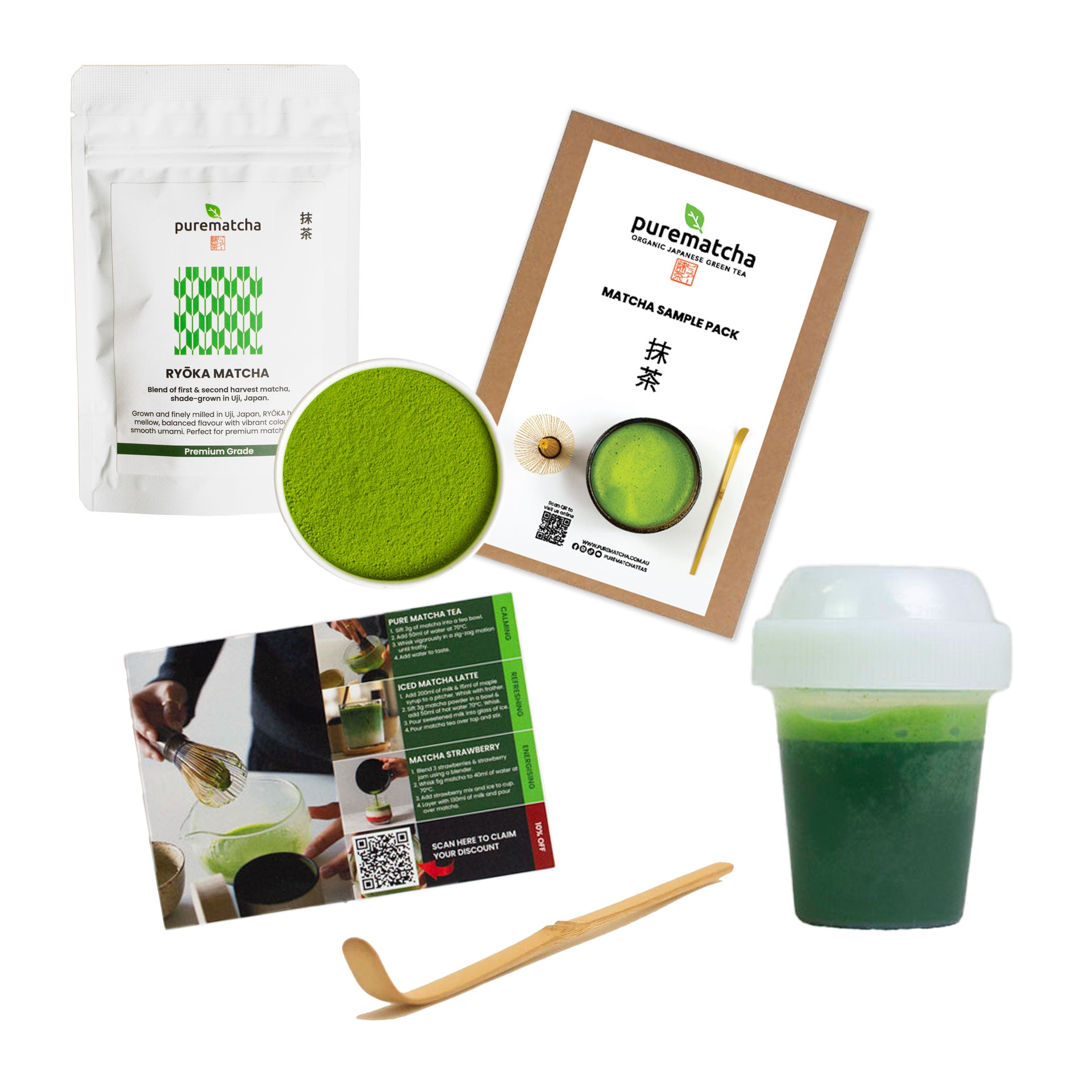 Layout spread of the coffee to matcha kit