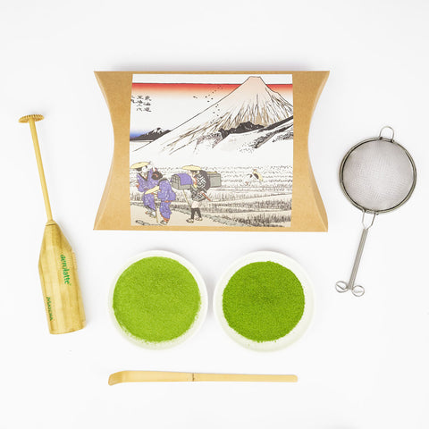 pure matcha ceremonial sampler set with battery matcha whisk bamboo tea scoop and fine mesh tea sieve