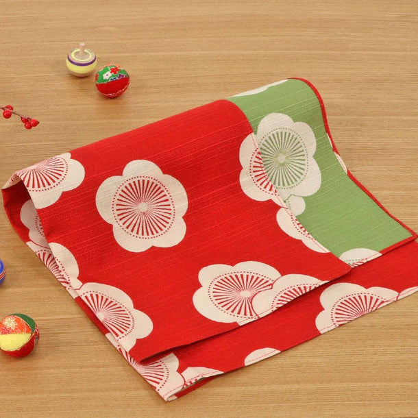 48 Isa Monyo Apricot Red/Green Reversible Furoshiki - Purematcha Australia