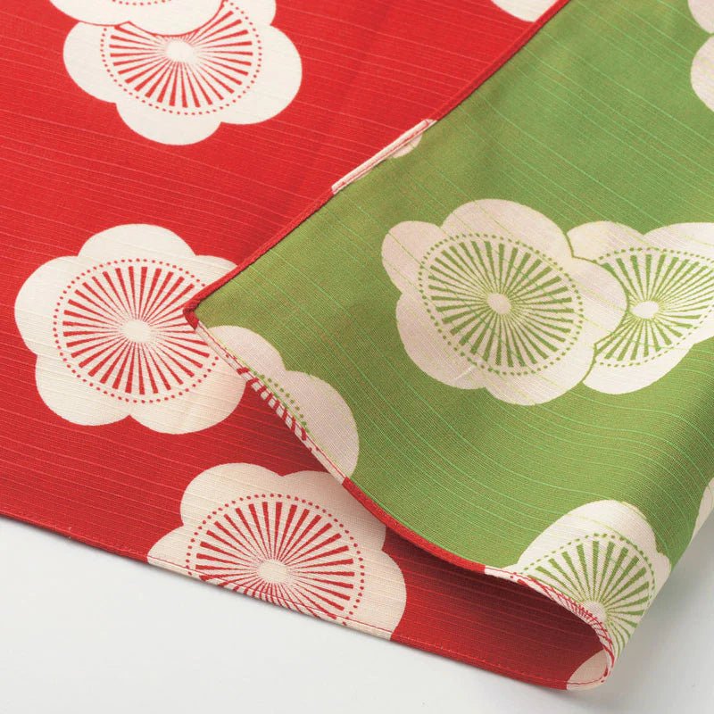 48 Isa Monyo Apricot Red/Green Reversible Furoshiki - Purematcha Australia