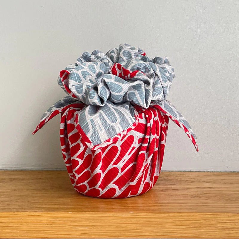 48 Isa Monyo Chrysanthemum Red/Blue Reversible Furoshiki - Purematcha Australia