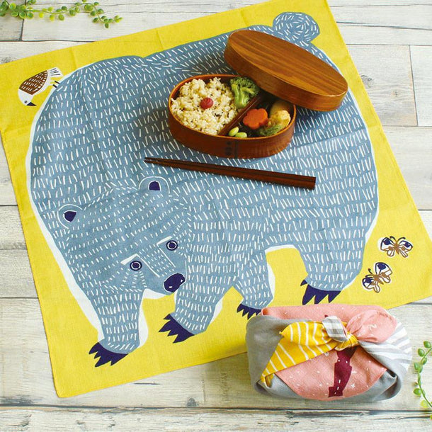 50 KATA KATA Furoshiki Bear and Bird Yellow - Purematcha Australia