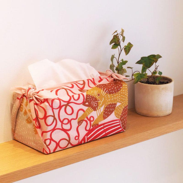 50 KATA KATA Furoshiki Cat and Yarn Pink - Purematcha Australia