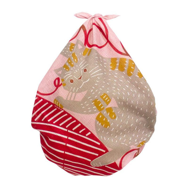 50 KATA KATA Furoshiki Cat and Yarn Pink - Purematcha Australia