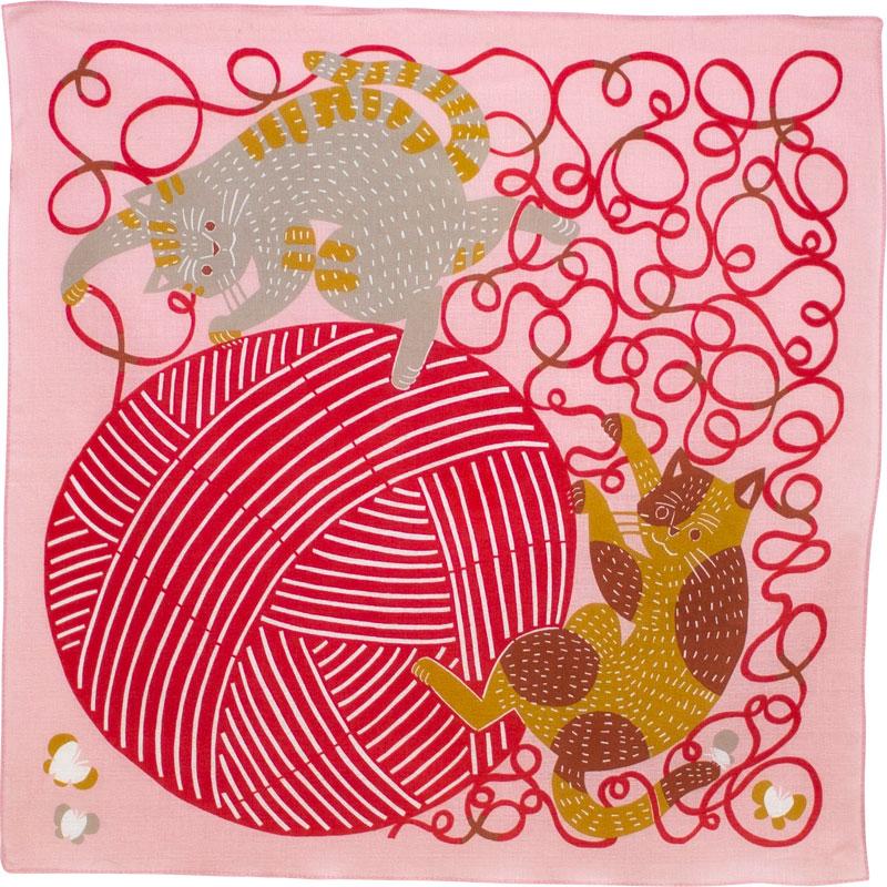 50 KATA KATA Furoshiki Cat and Yarn Pink - Purematcha Australia