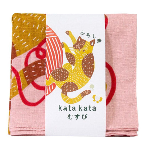 50 KATA KATA Furoshiki Cat and Yarn Pink - Purematcha Australia
