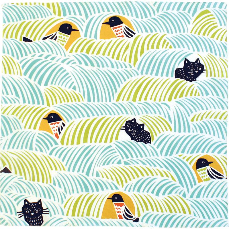 70 Cohare Cats & Birds Green - Purematcha Australia