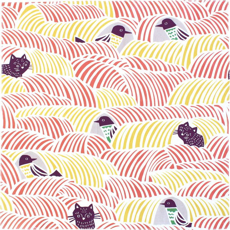 70 Cohare Cats & Birds Pink Furoshiki - Purematcha Australia