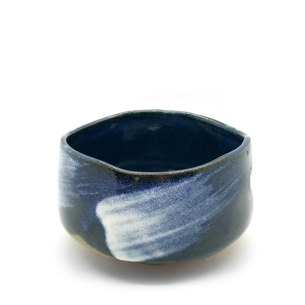 AMAYA Blue Matcha Bowl White Brushstroke CHAWAN - Purematcha Australia
