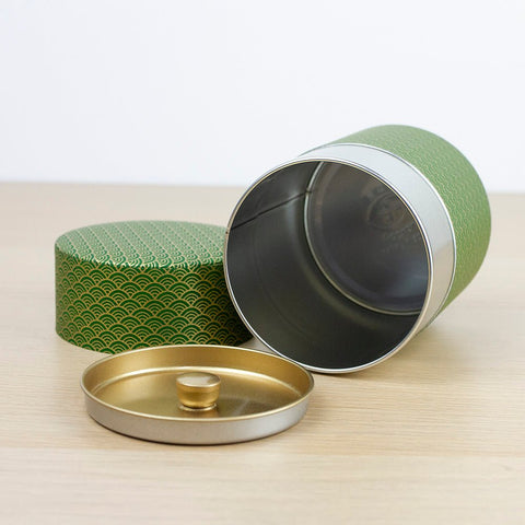 AOMI Green 200g Washi Wrapped Tea Canister (Wide) - Purematcha Australia