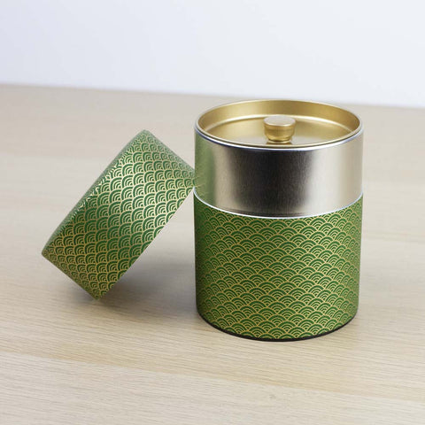 AOMI Green 200g Washi Wrapped Tea Canister (Wide) - Purematcha Australia