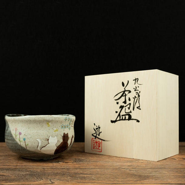 Atelier Yu Cats In Sunny Spot Kutani Matcha Bowl Chawan - Purematcha Australia