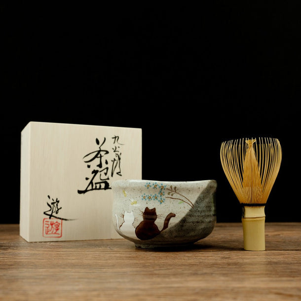 Atelier Yu Cats In Sunny Spot Kutani Matcha Bowl Chawan - Purematcha Australia