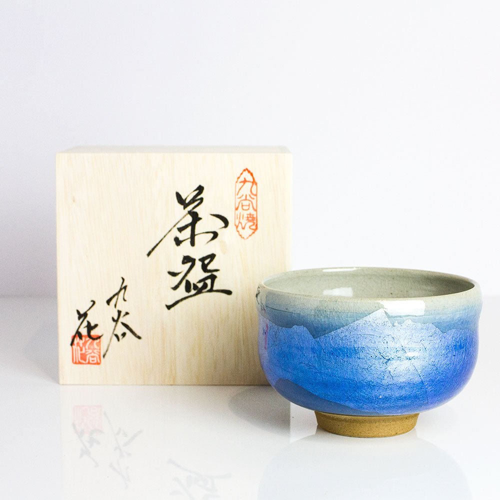 Blue Ginsai Silver Leaf Matcha Bowl (Kutani ware) - Purematcha Australia