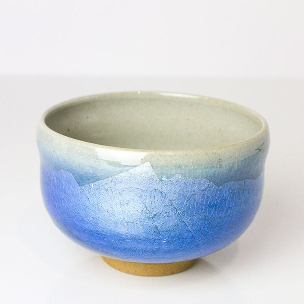 Blue Ginsai Silver Leaf Matcha Bowl (Kutani ware) - Purematcha Australia