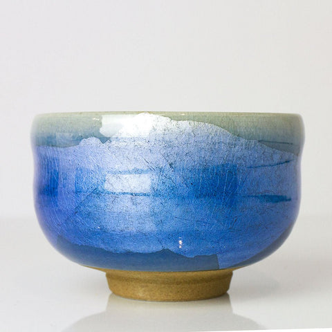 Blue Ginsai Silver Leaf Matcha Bowl (Kutani ware) - Purematcha Australia