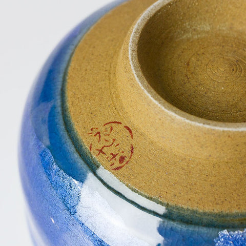 Blue Ginsai Silver Leaf Matcha Bowl (Kutani ware) - Purematcha Australia