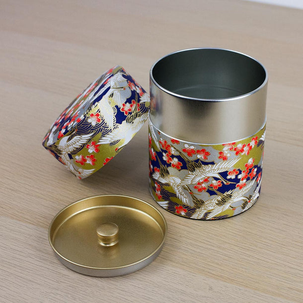 CRANE Blue Japanese Washi Tea Canister 200g (Wide) - Purematcha Australia