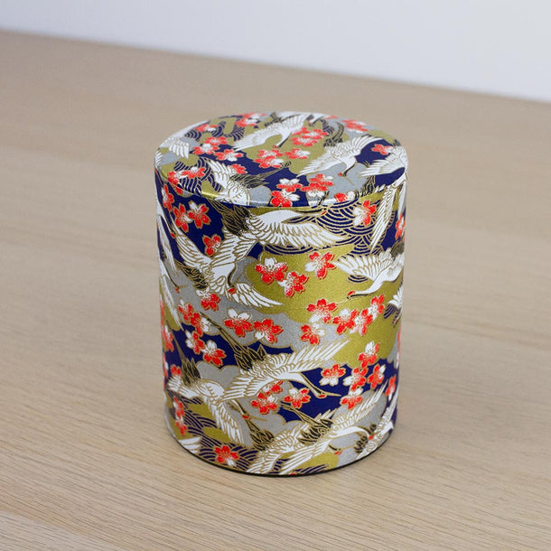 CRANE Blue Japanese Washi Tea Canister 200g (Wide) - Purematcha Australia