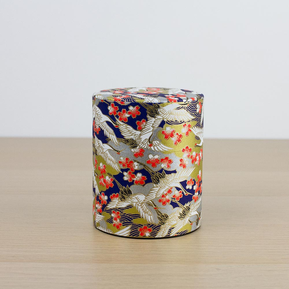 CRANE Blue Japanese Washi Tea Canister 200g (Wide) - Purematcha Australia