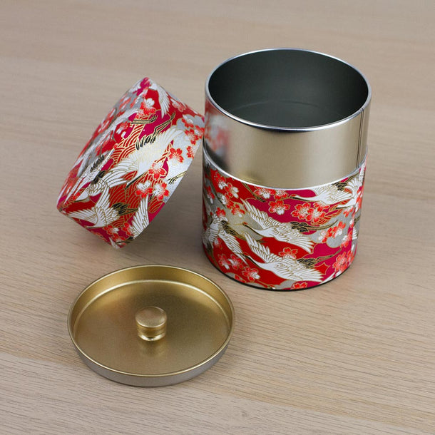 CRANE Red Japanese Washi Tea Canister 200g (Wide) - Purematcha Australia