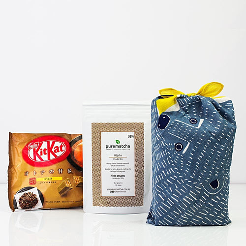 Furoshiki Bear Hojicha Powder and Kit Kat Chocolate Bundle - Purematcha Australia