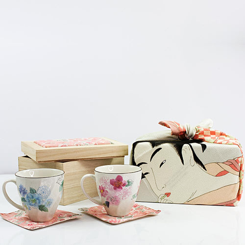 Furoshiki Japanese Mug Set in Paulownia Wood Box - Purematcha Australia