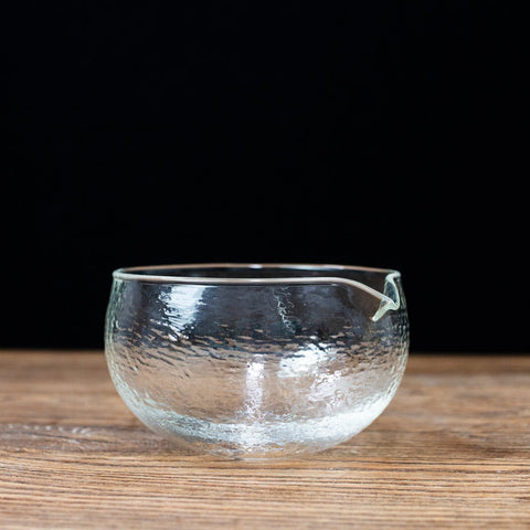 Glass Matcha Bowl with Spout (500ml Textured Glass) - Purematcha Australia
